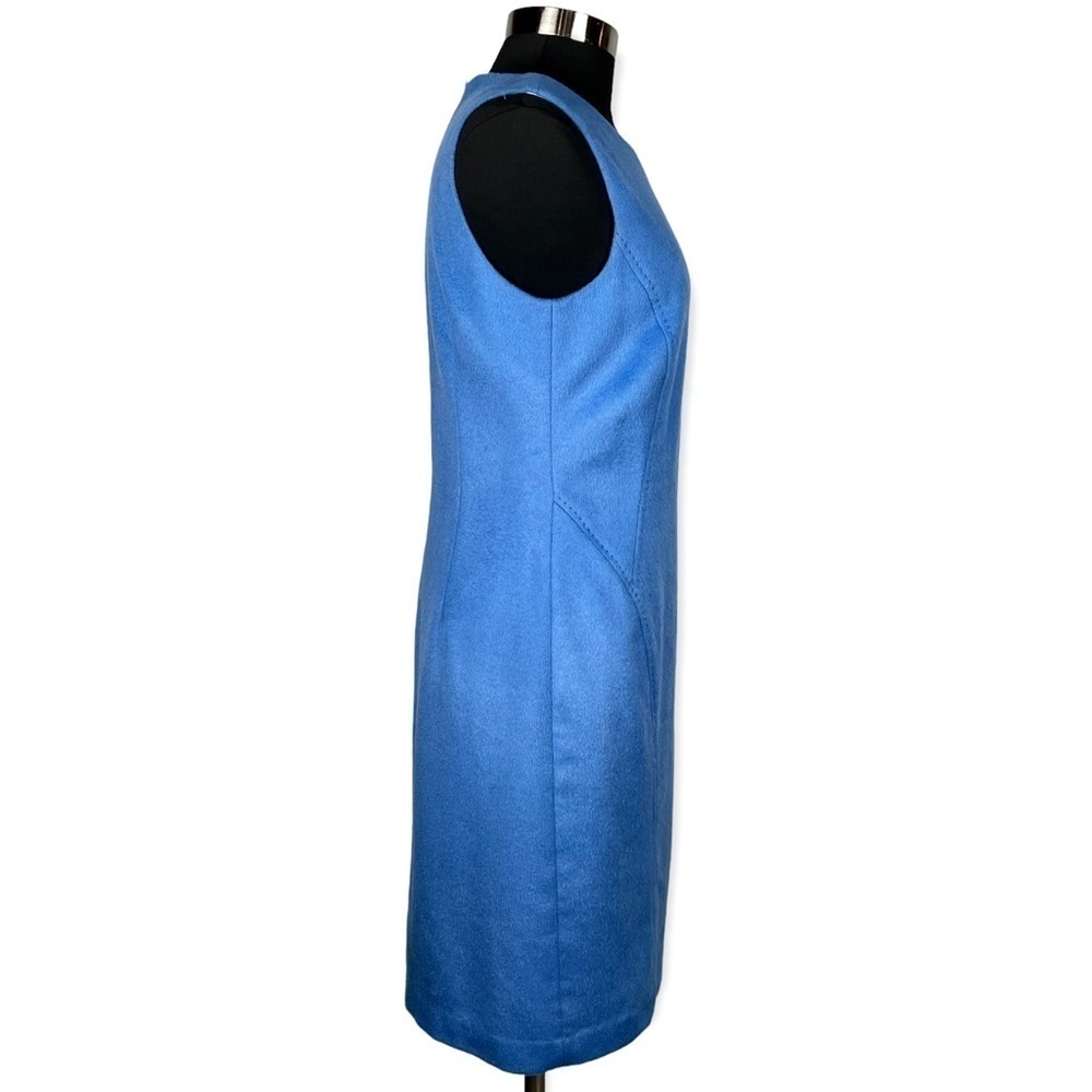J. MCLAUGHLIN BLUE WOOL CASHMERE SLEEVELESS VISIBLE STITCH SHEATH DRESS - Picture 5 of 14